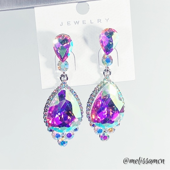 Aurora Borealis (AB) Austrian Crystal Drop Earrings - Bride, Wedding, Party, etc - Picture 7 of 7